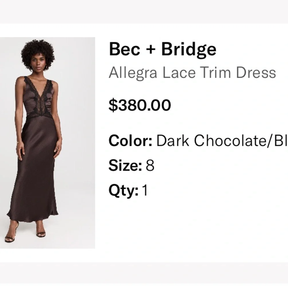 Bec & Bridge Cocoa Brown Lace-Trim Satin Midi Dress - Picture 2 of 5
